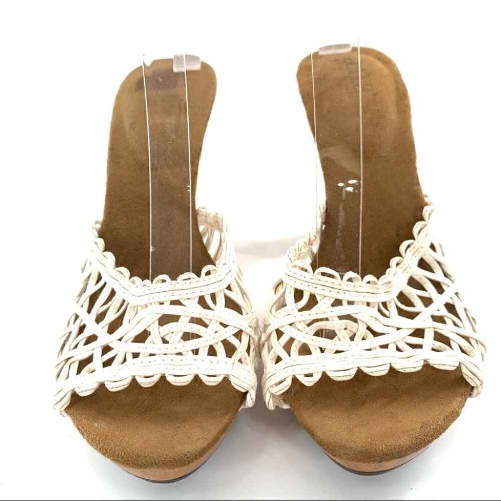 Ana womens heels size 8.5 white woven faux wooden heel vintage Y2k chunky Barbie - Picture 2 of 11